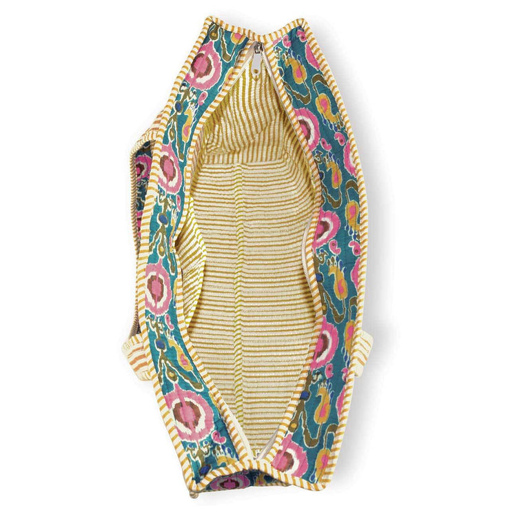 Lagoon Paisley Ikat Quilted Tote