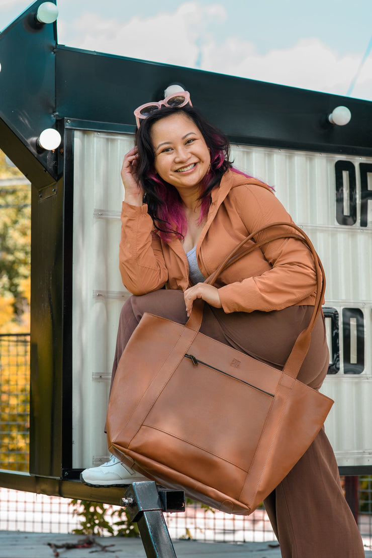 Weekender Leather Tote Bag - Cognac