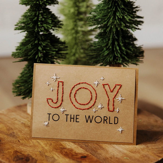 Hand-stitched Greeting Cards - Joy to the World - set of 4