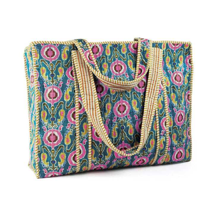 Lagoon Paisley Ikat Quilted Tote