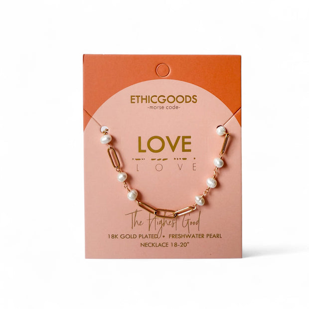 Morse Code Pearl & Gold Chain Necklace - Love