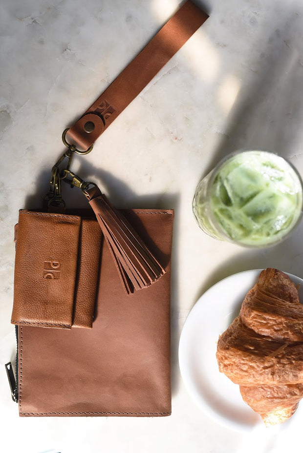 Mini Leather Wallet Charm - Cognac