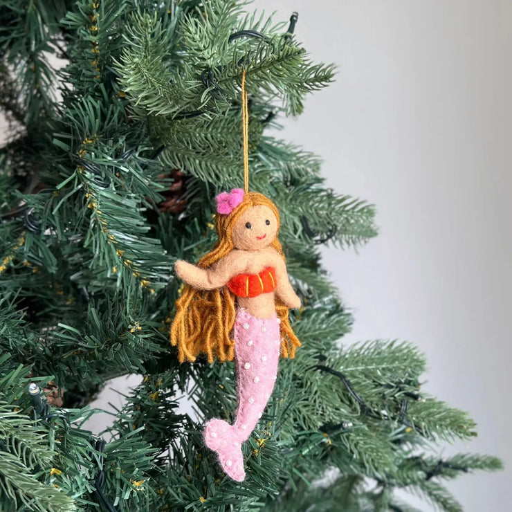 Mermaid Blonde Felt Ornament - Pink