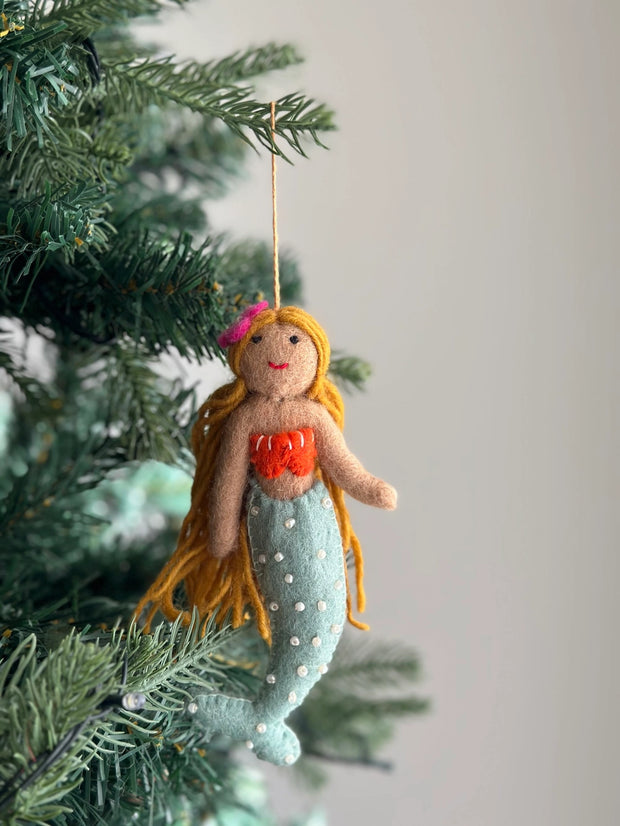Mermaid Blonde Felt Ornament - Blue