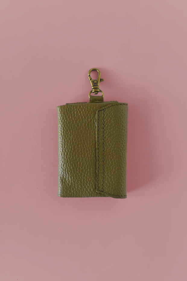 Mini Leather Wallet Charm - Olive