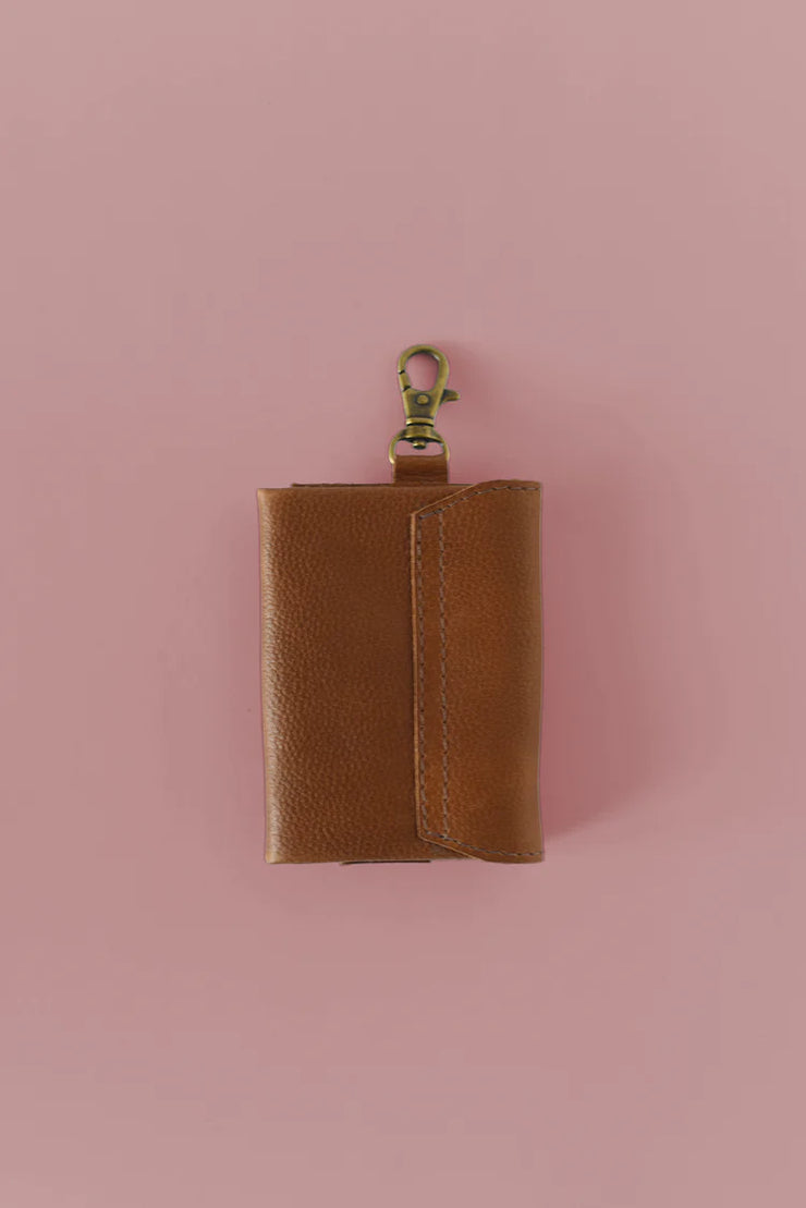 Mini Leather Wallet Charm - Cognac