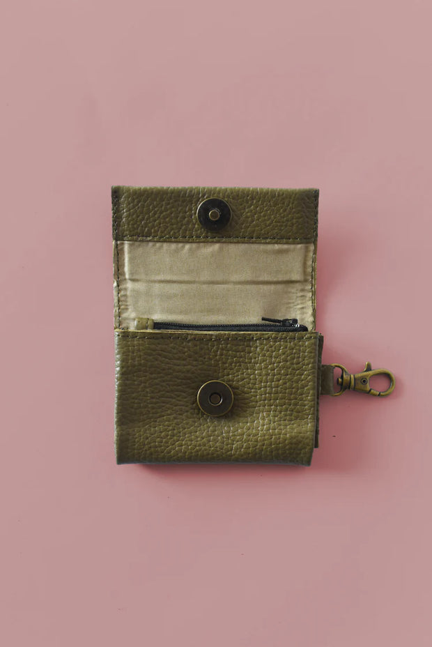 Mini Leather Wallet Charm - Olive