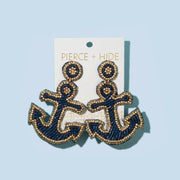 Beaded Navy Anchor Earrings