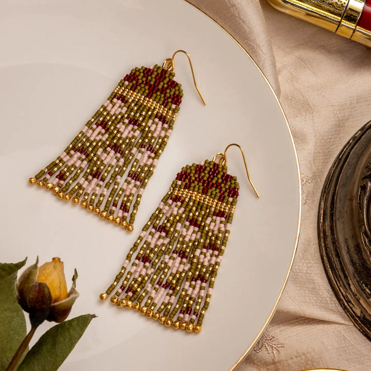 Brocade Garden Earrings - Olive/Pink