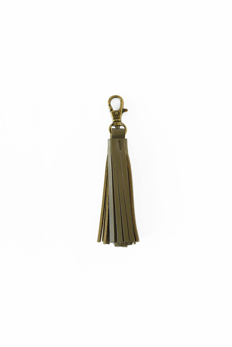 Leather Tassel Charm - Olive