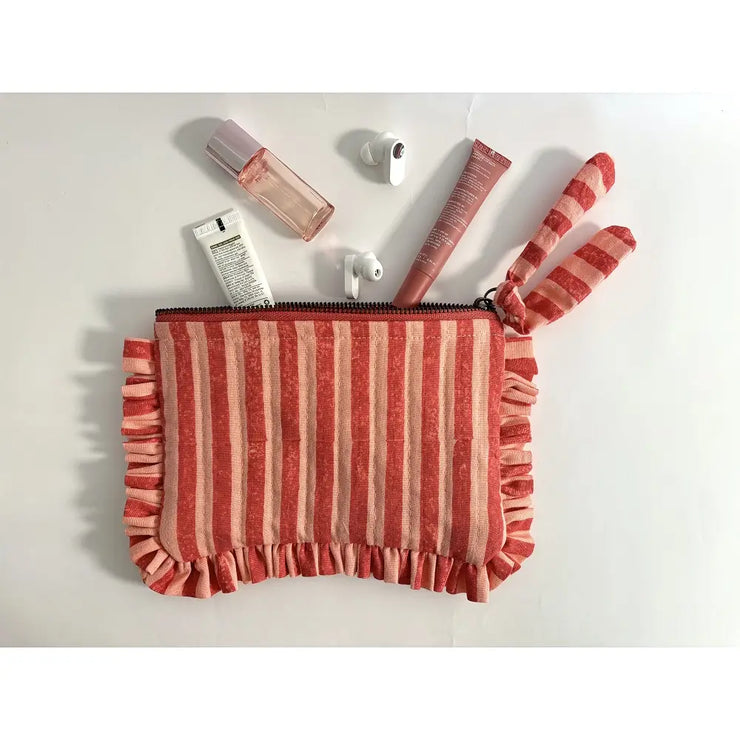 Flat Frill Pouch - Pink Stripes