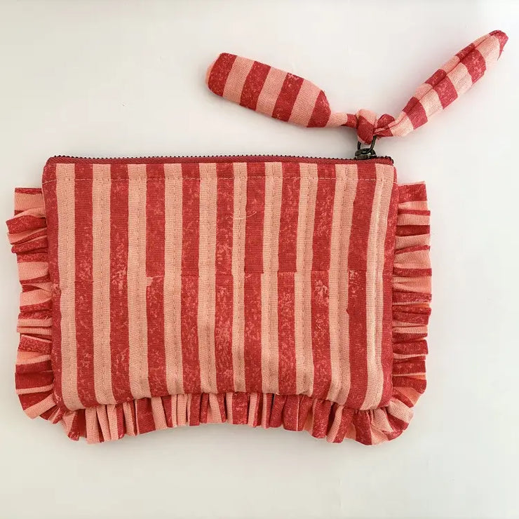 Flat Frill Pouch - Pink Stripes