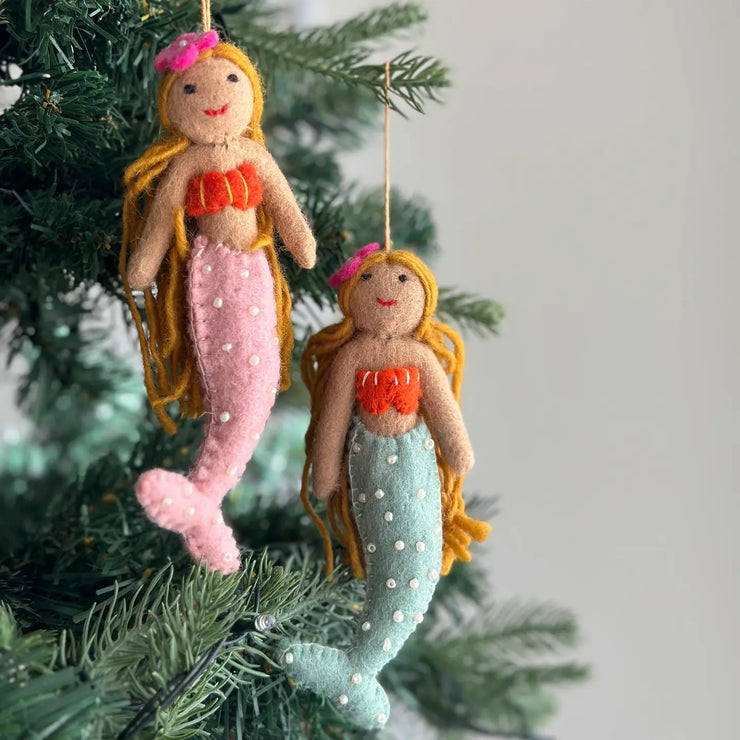 Mermaid Blonde Felt Ornament - Pink