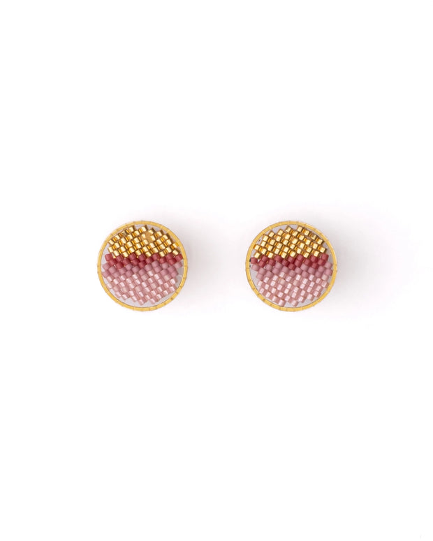 Beaded Handwoven Sweet Tart Stud Earring - Pink