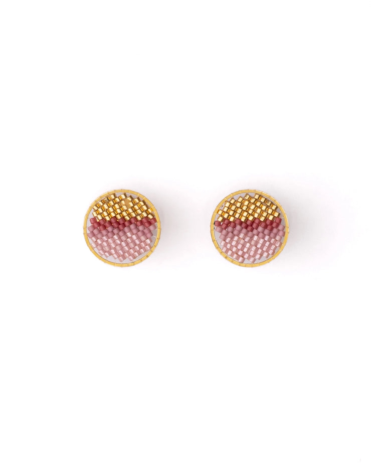 Beaded Handwoven Sweet Tart Stud Earring - Pink