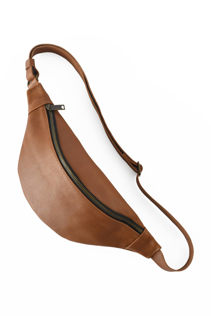 Pebbled Leather Sling Bag - Cognac