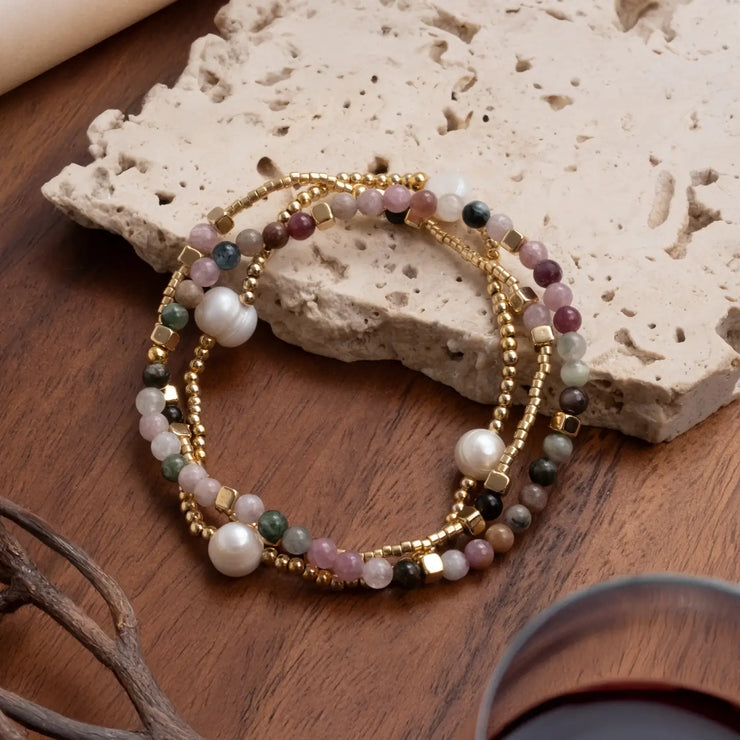 Gem & Pearl Miyuki Stretch Bracelets - Set of 3