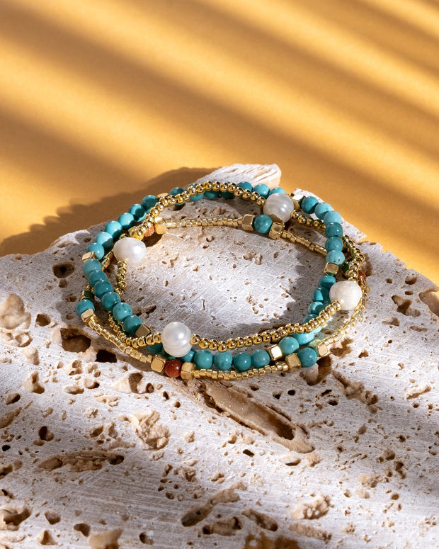 Gem & Pearl Miyuki Stretch Bracelets - Set of 3