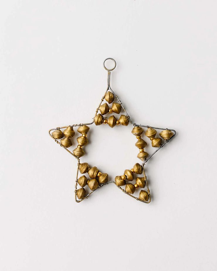 Gabriela Paper Bead Star Ornament - Gold - Mango & Main