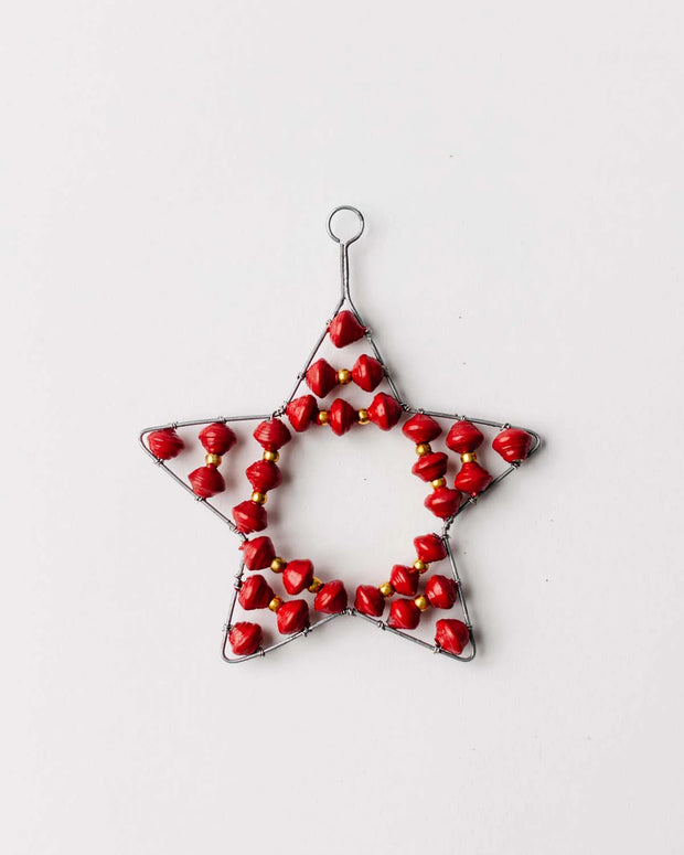 Gabriela Paper Bead Star Ornament - Red - Mango & Main