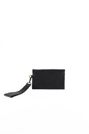 Leather Wallet Wristlet - Black
