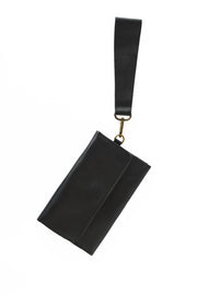 Leather Wallet Wristlet - Black
