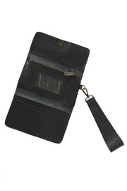 Leather Wallet Wristlet - Black