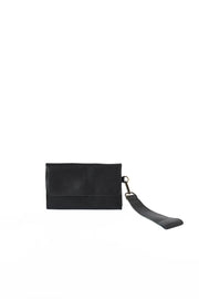 Leather Wallet Wristlet - Black