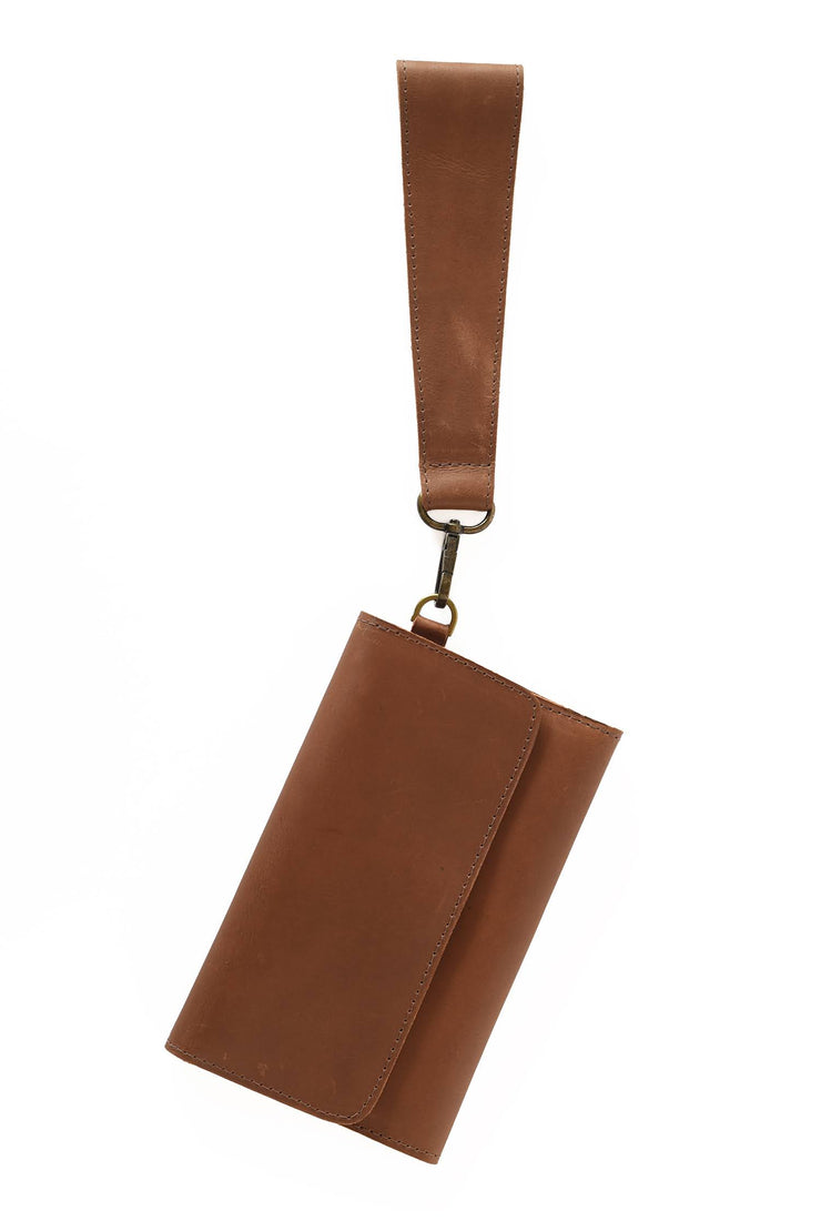 Leather Wallet Wristlet - Cognac