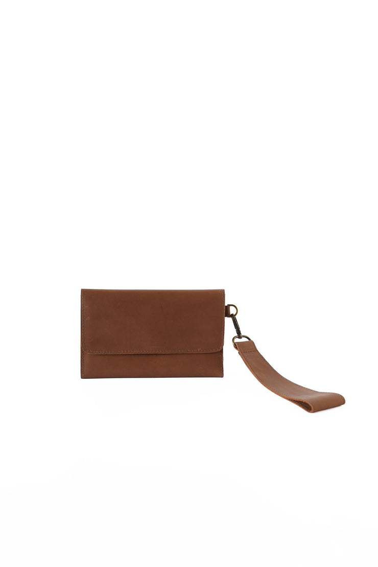 Leather Wallet Wristlet - Cognac