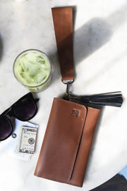 Leather Wallet Wristlet - Cognac