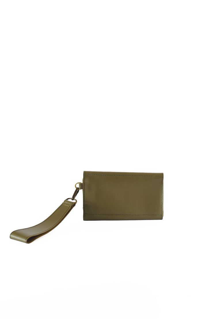 Leather Wallet Wristlet - Olive