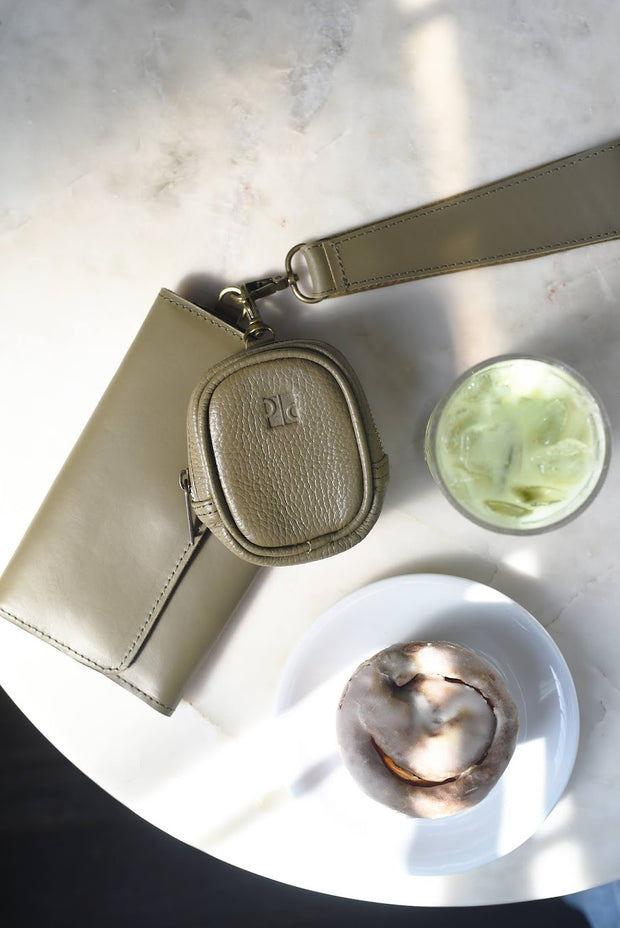 Leather Pouch Charm - Olive