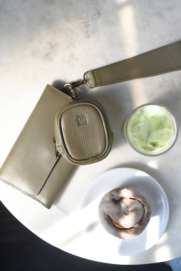 Leather Wallet Wristlet - Olive