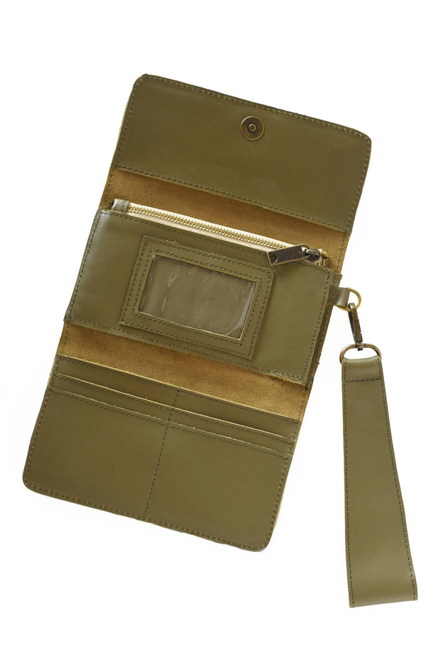 Leather Wallet Wristlet - Olive