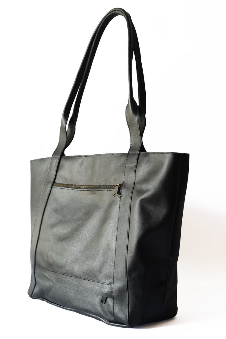 Weekender Leather Tote Bag - Black