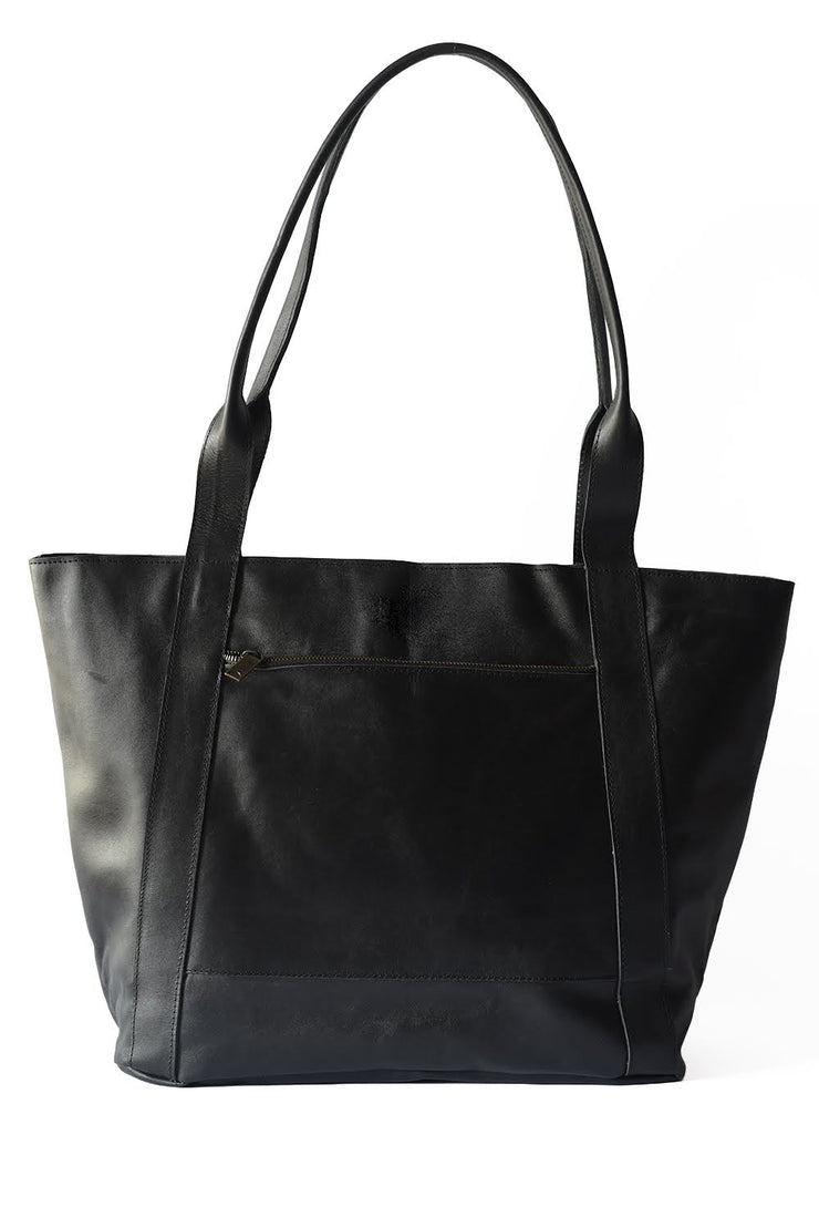 Weekender Leather Tote Bag - Black