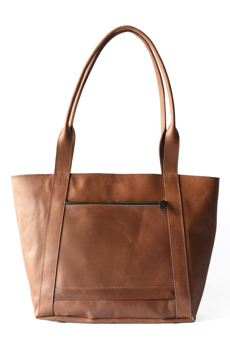 Weekender Leather Tote Bag - Cognac