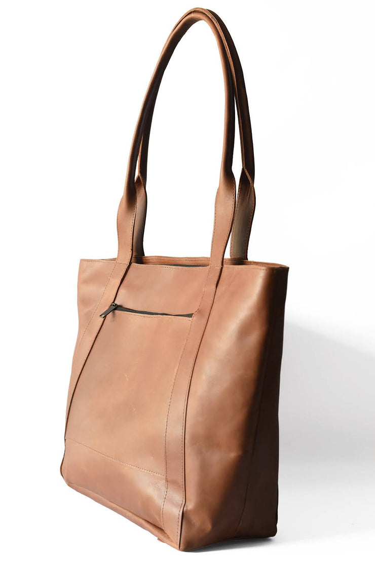 Weekender Leather Tote Bag - Cognac