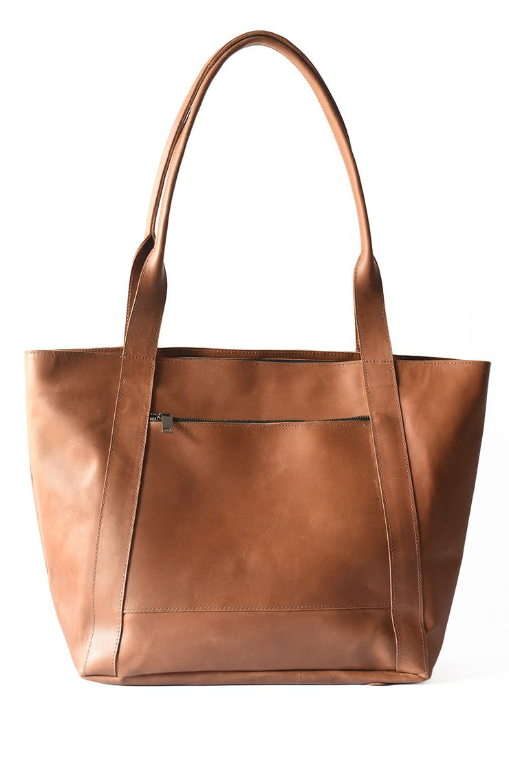 Weekender Leather Tote Bag - Cognac
