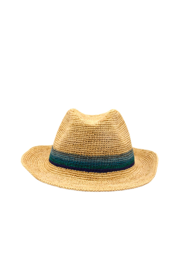 Straw Fedora - Turquoise & Blue