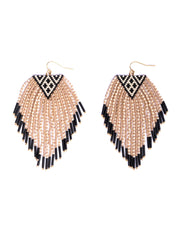 Beaded Handwoven Sonoran Triangle Fringe Earrings (Beige) - Mango + Main