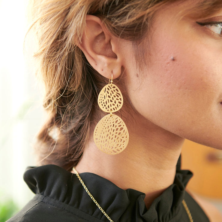 Stenciled Leaf Earrings - Gold