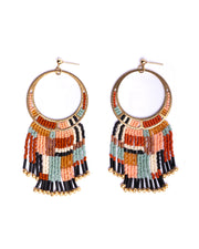 Beaded Handwoven Painted Desert Fringe Earrings (Aqua/Rust) - Mango + Main