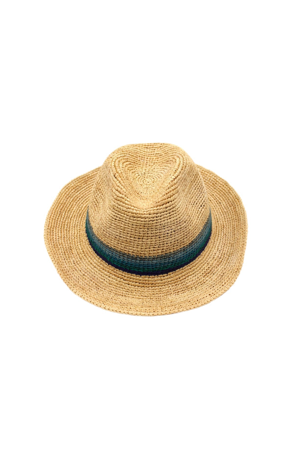 Straw Fedora - Turquoise & Blue