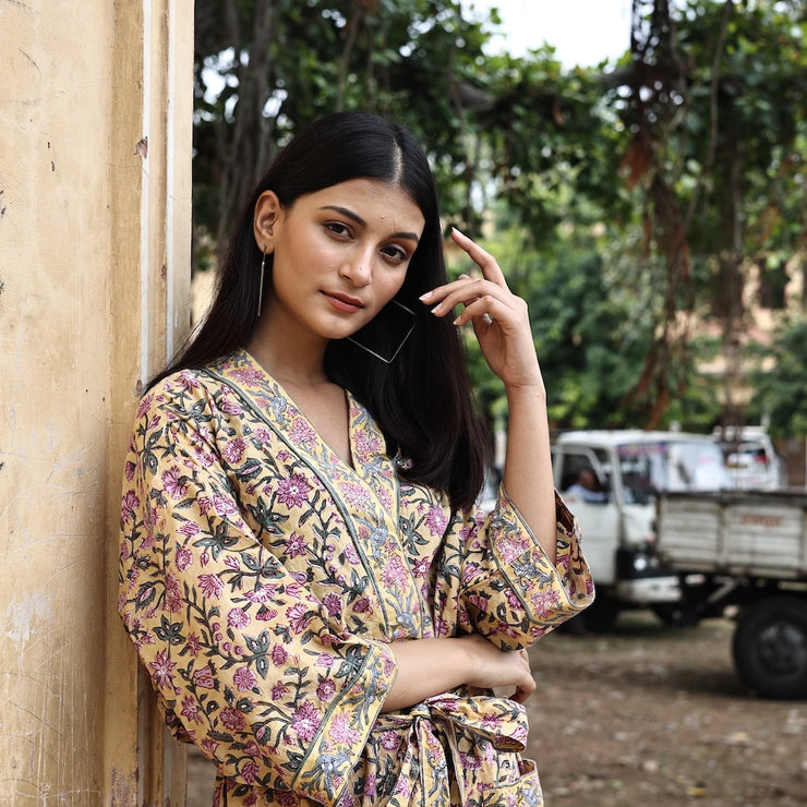 Block Print Cotton Robe - Mauve