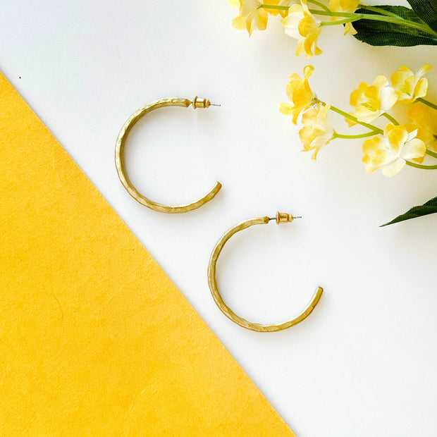 Textured Twig Hoops - Gold