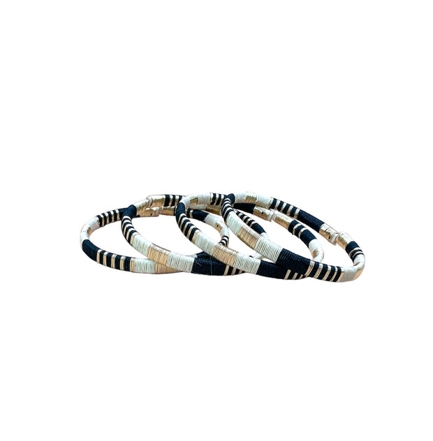 Handwoven Raffia & Wire Bracelet - Black/Cream