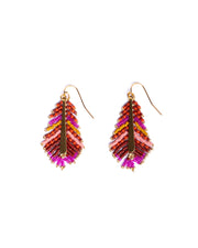 Beaded Handwoven Gilded Feather Earrings (Magenta/Orange) - Mango + Main