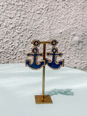 Beaded Navy Anchor Earrings